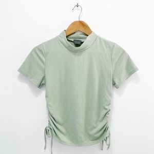 Olivia Rae Mock Neck Ribbed Tie Side Crop Top